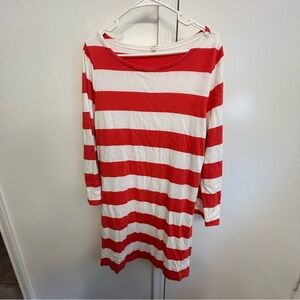 J. Crew Orange Coral and White Striped Dress Women’s Large Cotton Side Zippers